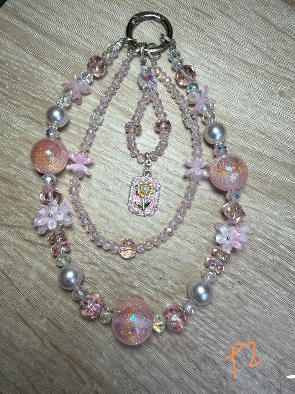 Pink Floral Charm Beaded Chain for Phone/Purse/Keys Set